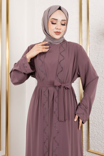 İç Elbiseli Abaya Takım TSD250121 Gül Kurusu - Tesettür Dünyası (1)