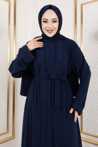İç Elbiseli Abaya Takım TSD250121 Lacivert - Tesettür Dünyası (1)