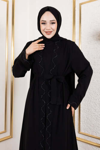 İç Elbiseli Abaya Takım TSD250121 Siyah - Tesettür Dünyası (1)