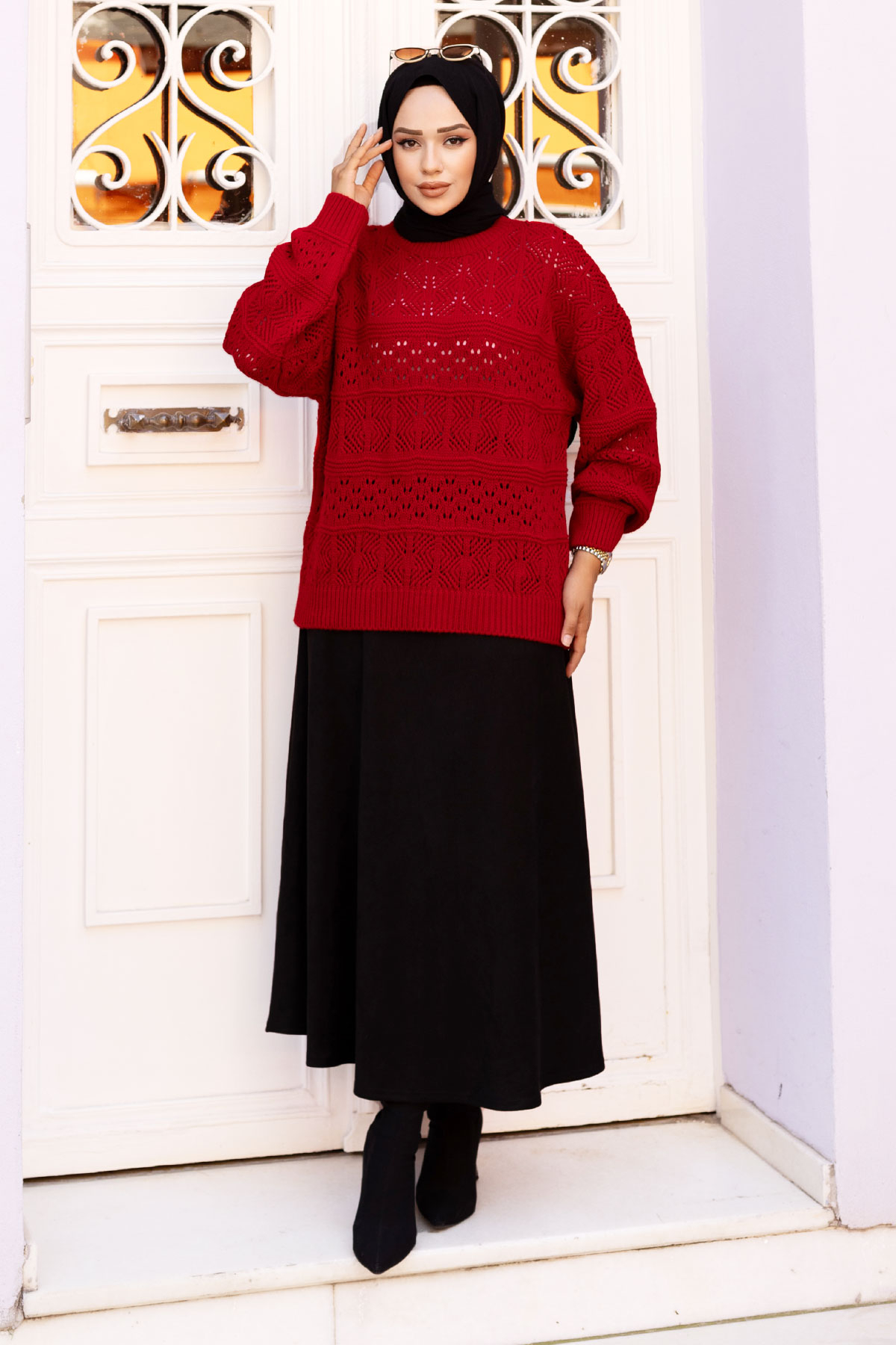 Ajur Desenli Triko Tunik TSD240718 Bordo