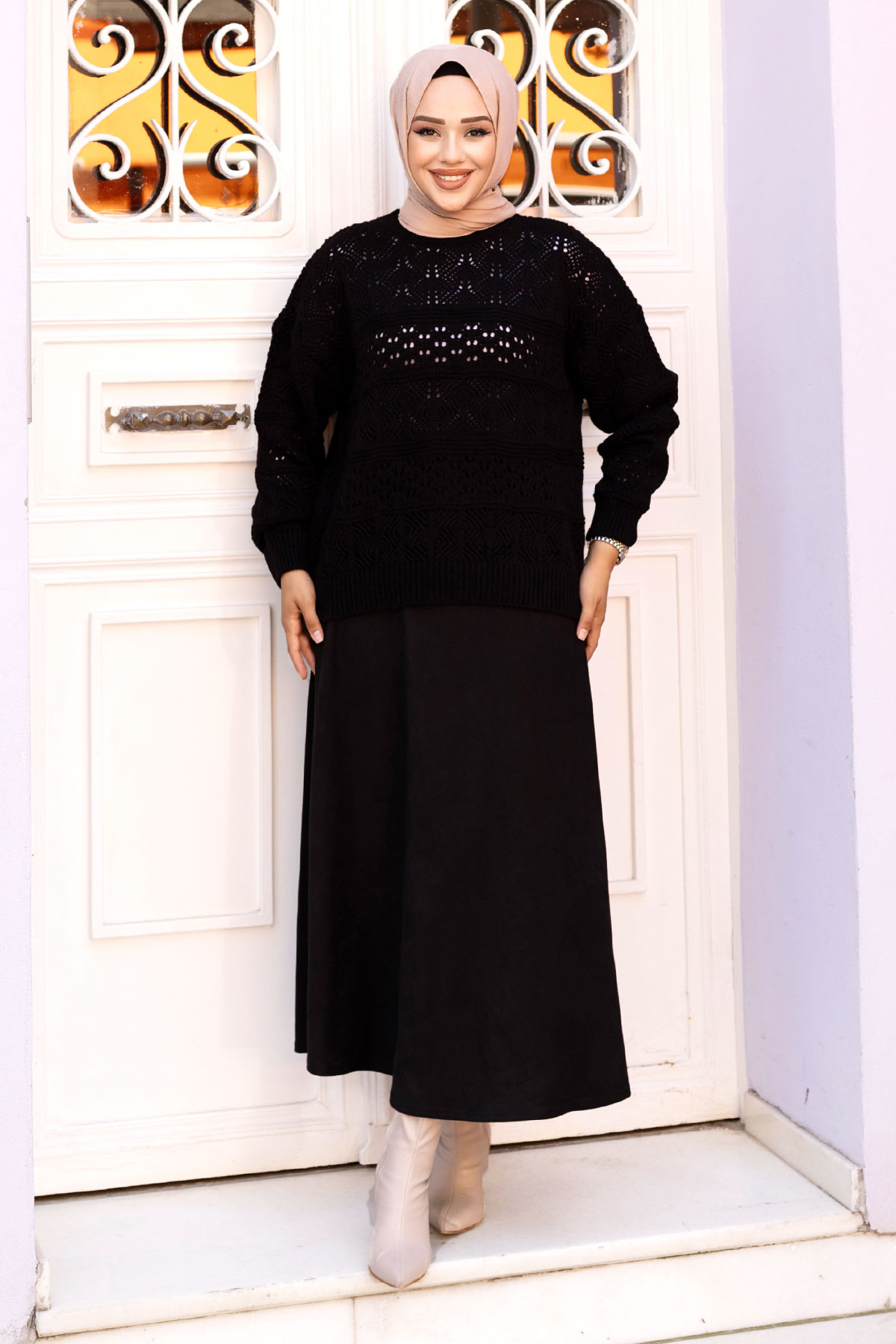 Ajur Desenli Triko Tunik TSD240718 Siyah