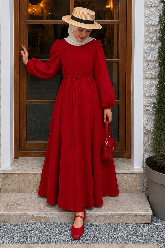 Alya Dikiş Detaylı Elbise TSD260273 Kırmızı - 3
