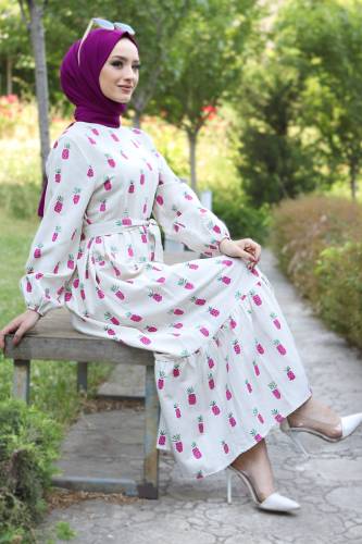 Ananas Desenli Elbise TSD220534 Pembe 