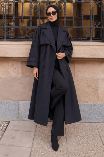 Apolet Detaylı Oversize Trençkot TSD260315 Lacivert - 3