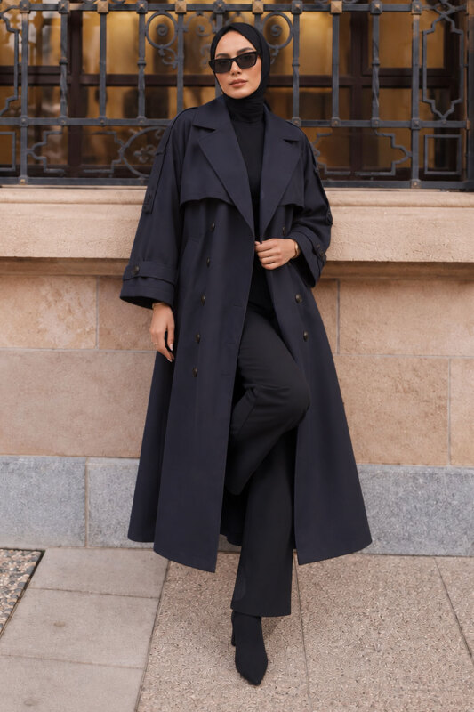 Apolet Detaylı Oversize Trençkot TSD260315 Lacivert - 3