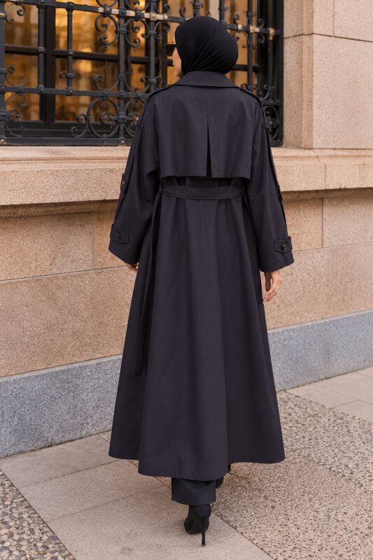 Apolet Detaylı Oversize Trençkot TSD260315 Lacivert - 6