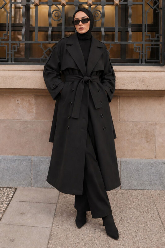 Apolet Detaylı Oversize Trençkot TSD260315 Siyah - 3