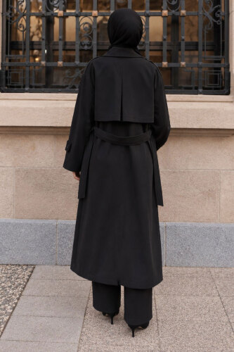 Apolet Detaylı Oversize Trençkot TSD260315 Siyah - 6
