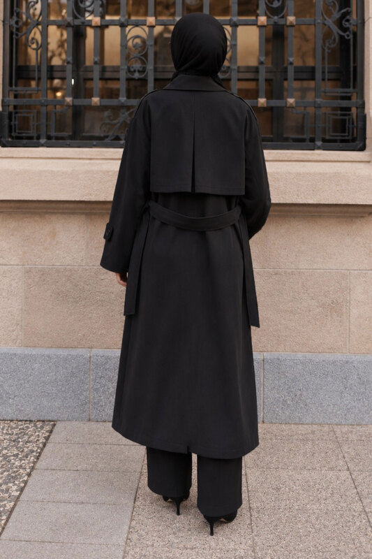 Apolet Detaylı Oversize Trençkot TSD260315 Siyah - 6