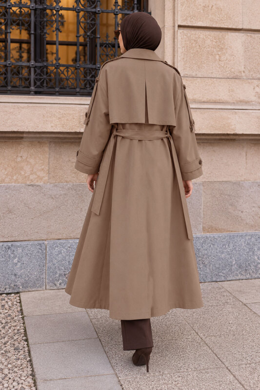Apolet Detaylı Oversize Trençkot TSD260315 Vizon - 6