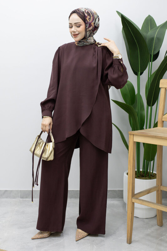 Asimetrik Kesim Broşlu Takım TSD260228 Mürdüm - 5