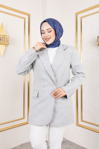 Regular Blazer Ceket TSD250179 Gri - Tesettür Dünyası (1)