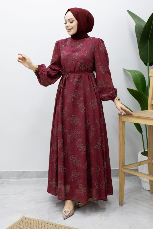 Astarlı Dal Desenli Elbise TSD260238 Fuşya - 1