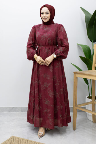 Astarlı Dal Desenli Elbise TSD260238 Fuşya - 3