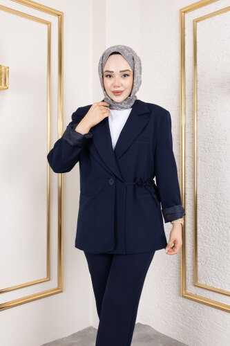Bağlama Detaylı Blazer Takım TSD250196 Lacivert - Tesettür Dünyası (1)
