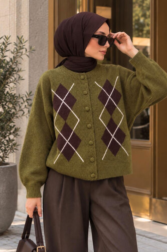 Baklava Desen Triko Hırka TSD260342 Haki - 1