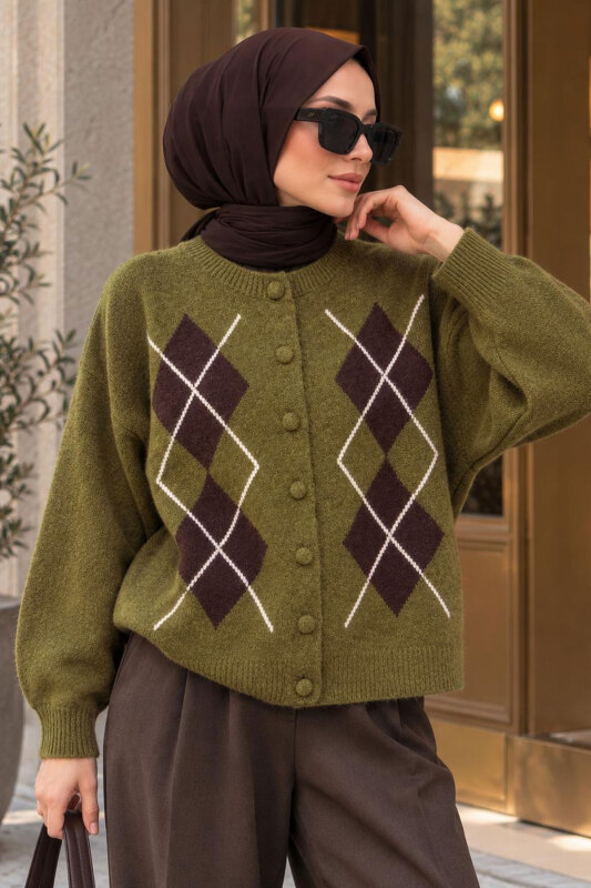 Baklava Desen Triko Hırka TSD260342 Haki - 3