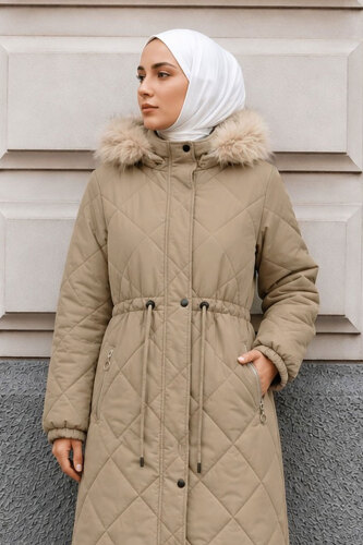 Baklava Desenli Araboy Mont TSD260280 Bej - Tesettür Dünyası (1)