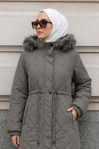 Baklava Desenli Araboy Mont TSD260280 Gri - Tesettür Dünyası (1)