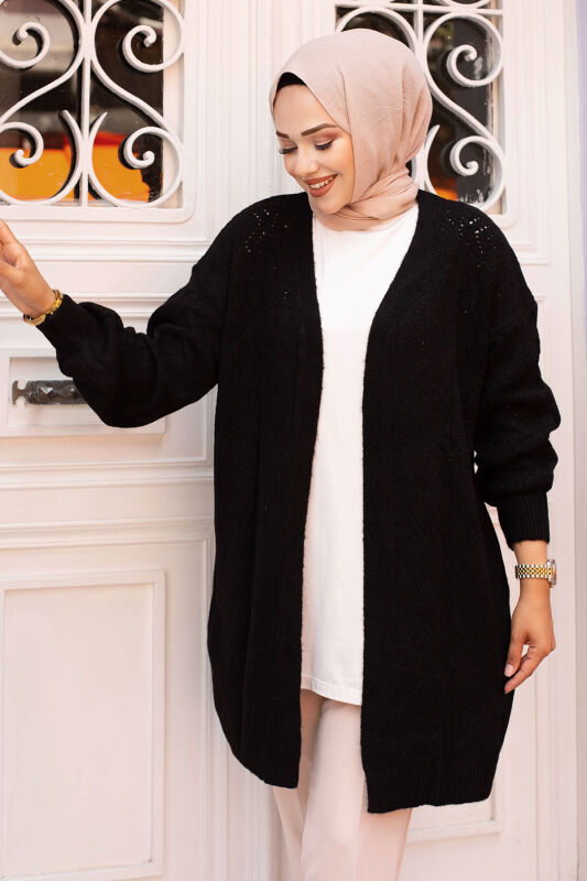 Baklava Desenli Triko Hırka TSD240704 Siyah - 4