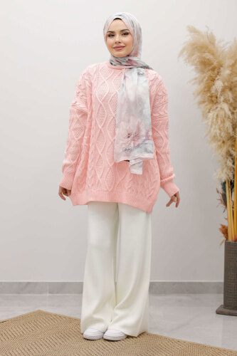 Baklava Desenli Triko Kazak TSD260115 Pembe 
