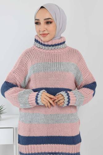 Balıkçı Yaka Kazak TSD211233 Pudra - 2