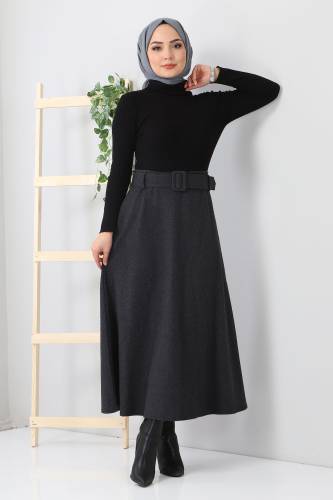 Balıksırtı Desenli Mevlana Etek TSD0047 Füme 