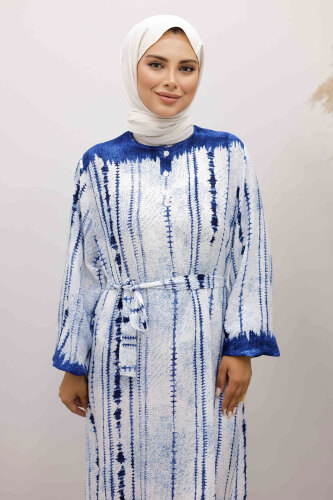 Batik Desenli Viskon Elbise TSD250229 İndigo - TESETTÜR DÜNYASI (1)