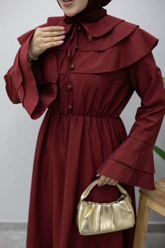 Bebe Yaka Düğmeli Elbise TSD260250 Bordo - 4