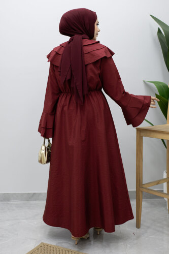 Bebe Yaka Düğmeli Elbise TSD260250 Bordo - 6