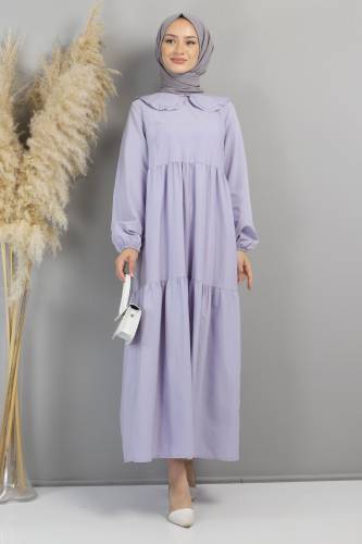 Bebe Yaka Tesettür Elbise TSD0706 Açık Lila 