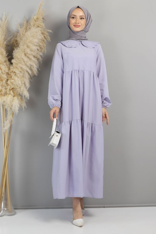Bebe Yaka Tesettür Elbise TSD0706 Açık Lila - 1