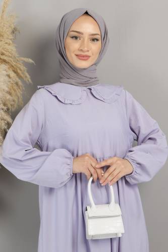 Bebe Yaka Tesettür Elbise TSD0706 Açık Lila - 3