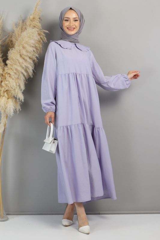 Bebe Yaka Tesettür Elbise TSD0706 Açık Lila - 2