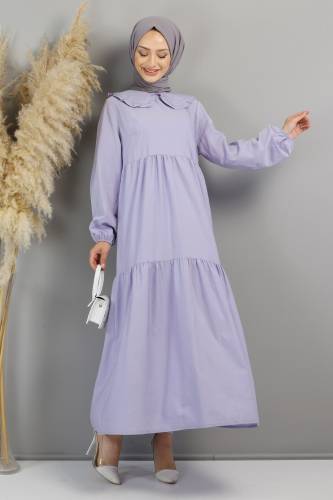 Bebe Yaka Tesettür Elbise TSD0706 Açık Lila - 4