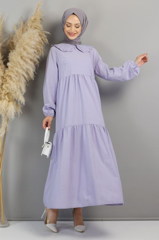 Bebe Yaka Tesettür Elbise TSD0706 Açık Lila - 4