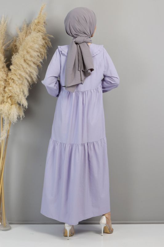 Bebe Yaka Tesettür Elbise TSD0706 Açık Lila - 5
