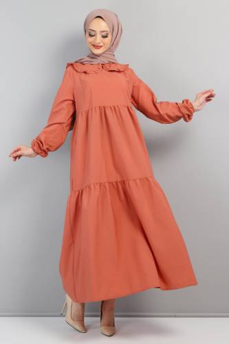 Bebe Yaka Tesettür Elbise TSD0706 Somon 