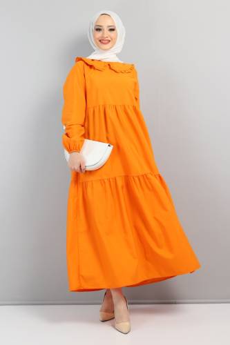 Bebe Yaka Tesettür Elbise TSD0706 Turuncu 