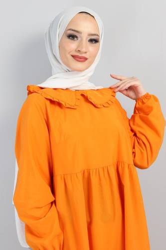 Bebe Yaka Tesettür Elbise TSD0706 Turuncu - Tesettür Dünyası (1)