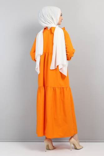 Bebe Yaka Tesettür Elbise TSD0706 Turuncu - 5