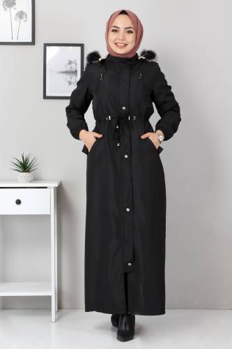 Beli Bağcıklı Kapaklı Mont TSD1936 Siyah 