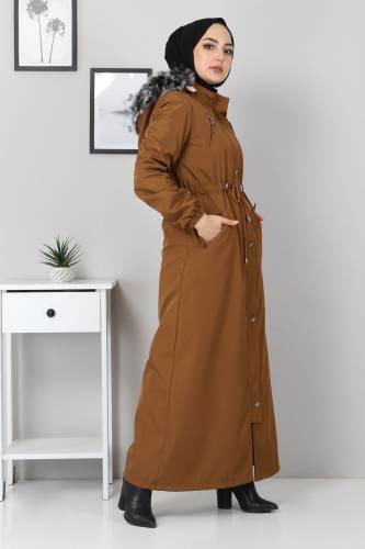 Beli Bağcıklı Kapaklı Mont TSD1936 Taba - 3