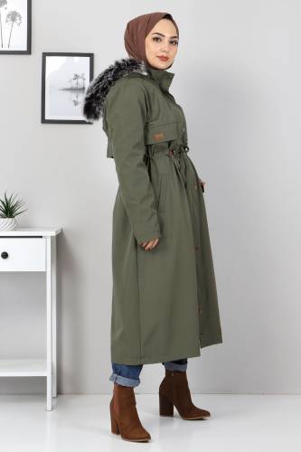 Beli Bağcıklı Mont TSD1932 Haki - 2