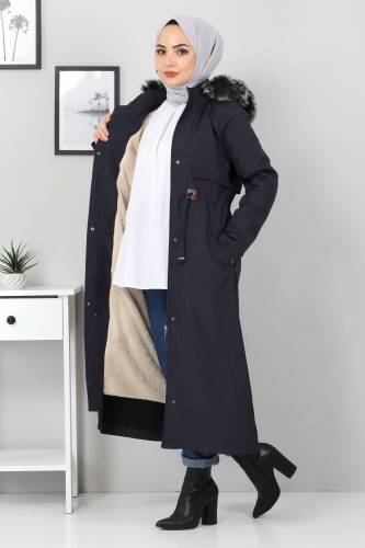 Beli Bağcıklı Mont TSD1932 Lacivert - 3