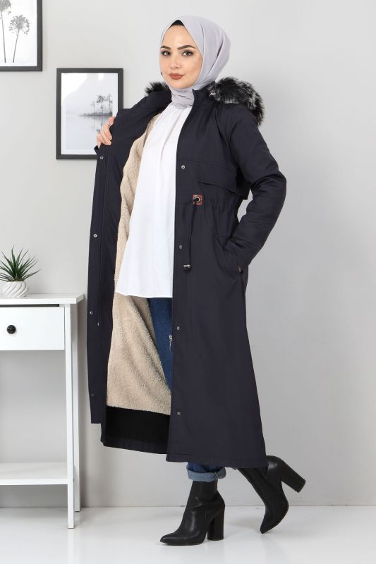 Beli Bağcıklı Mont TSD1932 Lacivert - 3