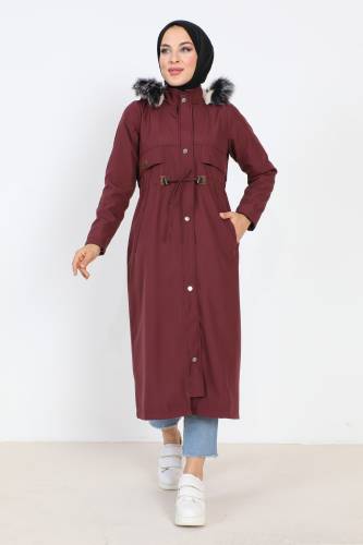Beli Bağcıklı Mont TSD1932 Mürdüm - 1