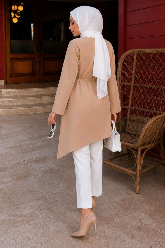 Beli Bağlamalı Asimetrik Kesim Tunik TSD260265 Camel - 6