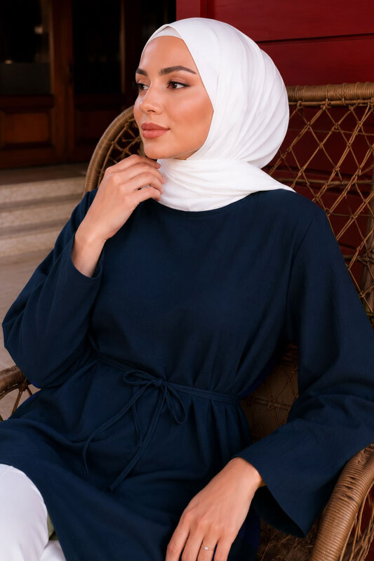 Beli Bağlamalı Asimetrik Kesim Tunik TSD260265 Lacivert - TESETTÜR DÜNYASI (1)