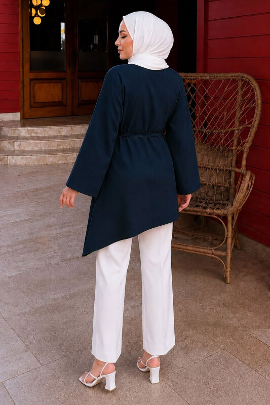 Beli Bağlamalı Asimetrik Kesim Tunik TSD260265 Lacivert - 6